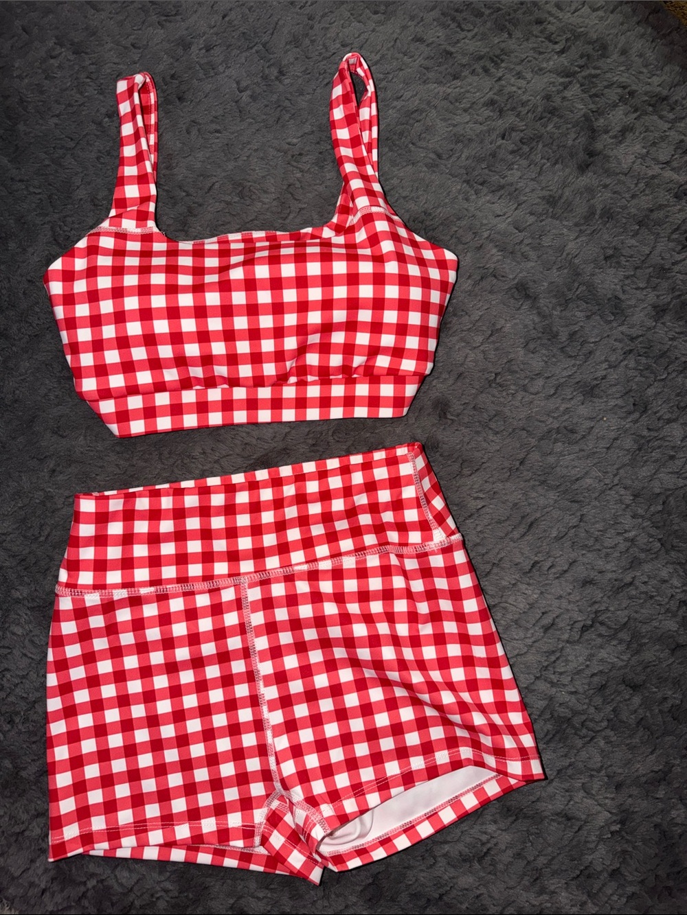 Red Gingham Women's Athletic Set